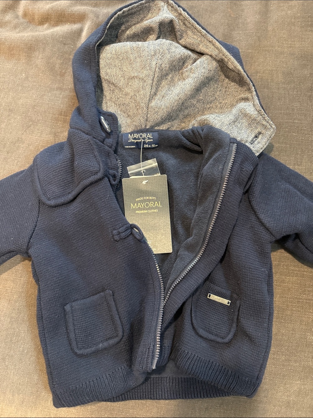 Mayoral Navy Hooded Knit Zip Jacket for Boys